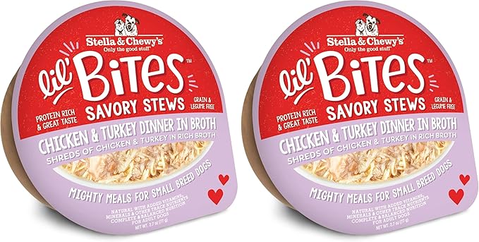 Stella & Chewy's Lil Bites Savory Stews for Small Breeds Chicken & Turkey Dinner in Broth,2.7 oz Cups,(Pack of 24)