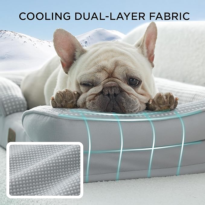 Bedsure Cooling Dog Bed Medium Size Dogs - Orthopedic Medium Dog Cat Cooling Bed Washable, Pet Couch Sofa with Waterproof Removable Cover, Pets Bed with Nonskid Bottom, Cooling Grey, 28"