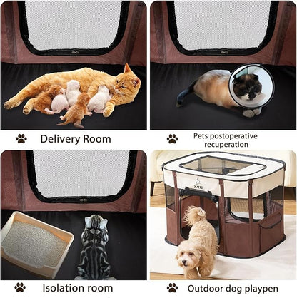 Portable Foldable Pet Playpen Collapsible Crates Kennel Playpen for Dog cat and Rabbit &Travel playpen Outdoor or Indoor (Large（35.4" L x 27.6" W x 23.6" H）, Brown)