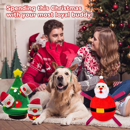 lilfrd Christmas Dog Toys, Dog, Xmas Christmas Tree, Santa Claus Hide and Seek Puzzle Squeaky Plush Rope Chew Fetch Brain Stimulating Toy Presents for Small Medium Dogs