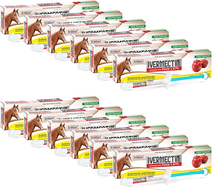 Horse Ivermectin Paste 1.87% – Apple Flavored Oral Horse Dewormer Syringe – 6.08g Tube Treats Horses Up to 1250 LB [Pack-12]