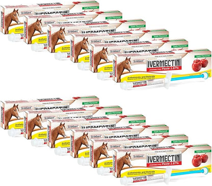 Horse Ivermectin Paste 1.87% – Apple Flavored Oral Horse Dewormer Syringe – 6.08g Tube Treats Horses Up to 1250 LB [Pack-12]