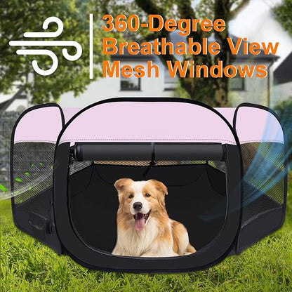 Dog Cat Playpen,Portable Pet Puppy Playpen,Rabbit Puppy Dog Play Pen for Indoors,Dogs Tent for Indoor Cats,Kitten Playpen,Collapsible Small Cats Crate Cage for Small Dogs with Carrying Case(Pink, S)