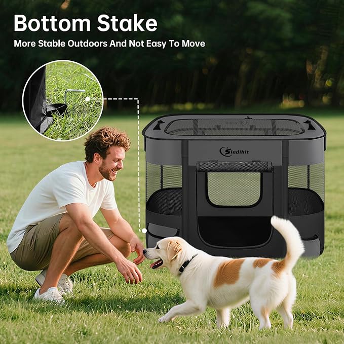 Dog Playpen,Cat Pet Puppy Pen,Portable Playpens for Dogs Indoor Outdoor Travel Camping Use,Foldable Dog Kennel Tent Crate for Rabbit Small Animals with Carrying Case (Dark Grey, Medium)