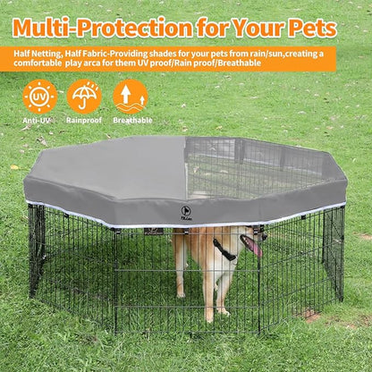 PJYuCien Dog Playpen Mesh Top Cover,Fits 24 Inch 8 Panels Metal Exercise Pet Pen, Elastic Buckles Connections, Grey(Note: Only Cover, Fence Not Included)