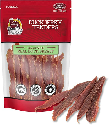 Country Kitchen Duck Jerky Tender Dog Treats, Made with Real Duck, High Protein, Low Fat, No Artificial Colors, 3 oz