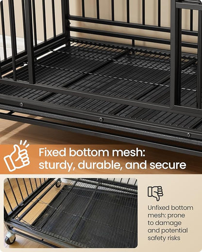 Feandrea Heavy-Duty Dog Crate, 5-Minute Quick Assembly, Foldable Dog Kennel Cage with Lockable Wheels, Double Doors, Escape Proof Fixed Bottom, Removable Tray, Easy to Clean, Ink Black, 37 Inch