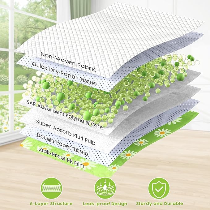 CROCI Dog Pads Extra Large 36x36in Daisy Pattern, Puppy Pads with Adhesive Tabs Super Absorbent Up to 11 Cups, Leak-Poof & Quick Dry Disposable (100 Counts)