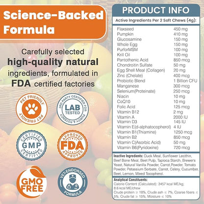 24-in-1 Dog Vitamins and Supplements 200 Ct Dogs Multivitamin Chewable Contain Chondroitin Probiotics Omega-3 Glucosamine for Dogs Skin Coat Heart Joint Gut Liver Brain Immune Support - Peanut Butter