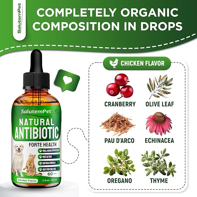 Dog Antibiotics Forte Health | Antibiotics for Cats | Herbal Supplement for All Breeds | for Easy Breathing | Digestion and Urination | Skin & Coat | Chicken Flavor | 2 Oz