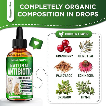 Dog Antibiotics Forte Health | Antibiotics for Cats | Herbal Supplement for All Breeds | for Easy Breathing | Digestion and Urination | Skin & Coat | Chicken Flavor | 2 Oz