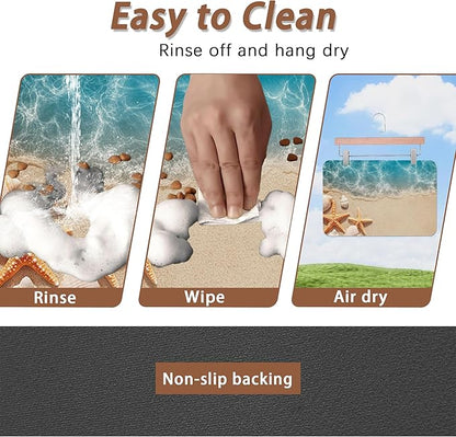 Beach Starfish Dog Food Mat for Floors,Cute Seashell Absorbent Pet Food and Water Bowl Mats,Non-Slip Pet Feeding Mat,Pet Supplies 12" x 20"