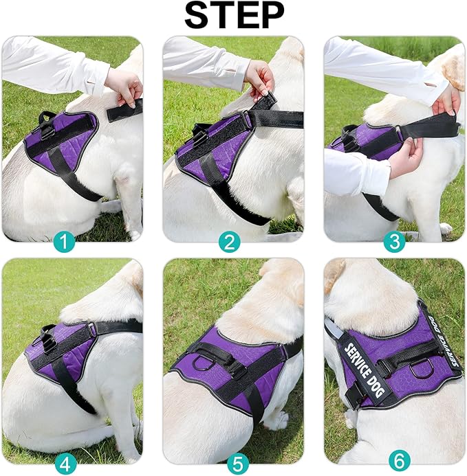 MUMUPET Service Dog Harness with 3M Reflective Safety, Easy Adjust & No-Pull Design - Breathable Nylon Handle for Small/Medium/Large Dogs