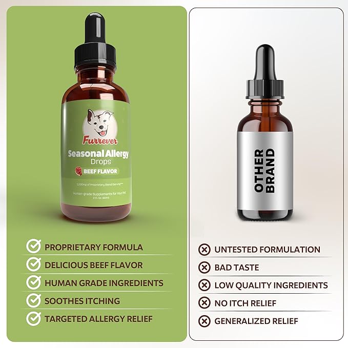 Dog Allergy Relief Drops - Support Your Pets Immune System During Seasonal Allergies - for Itching, Scratching, and Licking - Allergy Aid for Dogs & Cats - Beef Flavored - 2oz