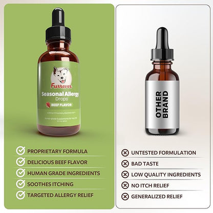 Dog Allergy Relief Drops - Support Your Pets Immune System During Seasonal Allergies - for Itching, Scratching, and Licking - Allergy Aid for Dogs & Cats - Beef Flavored - 2oz
