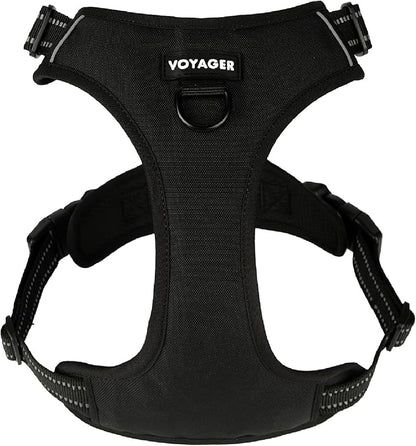 Voyager Dog Harness Dual Leash Attachment No-Pull Control Adjustable Soft but Strong Pet Harness for Medium and Large Dogs with 3M Reflective Technology, Black Nylon, M (Chest: 20-25")