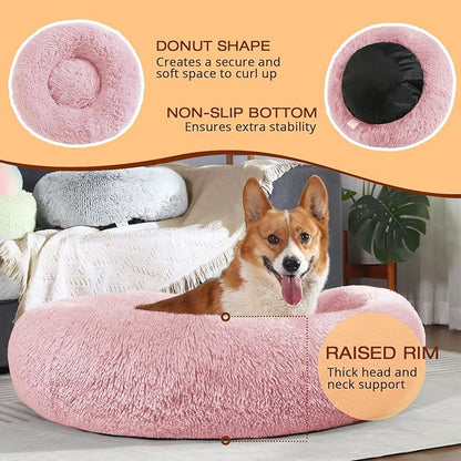 JOLLYVOGUE Dog Beds Large Sized Dog, 36 inches Calming Soft Anti-Anxiety Donut Dogs Bed, Washable Round Fluffy Cushion for Large Pets, Fits up to 80 lbs Pets