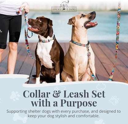 Lucky Love Dog - Easy Click Buckle Dog Collar with Leash Set Combo, Durable & Comfortable for Male & Female Dogs, Pet Collar for Small Dogs, Secure Fit - Blackbird Combo, Small