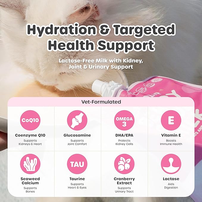 Choolip Berry Good Milk for Cats & Dogs – 10-Pack Lactose-Free Pet Milk, 200ml Pouches – Vet-Formulated Hydrating Drink with Cranberry, CoQ10, Glucosamine & Omega-3