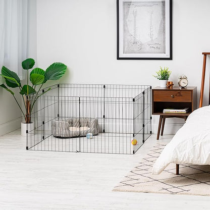 IRIS USA 24" 8-Panel Metal Pet Dog Puppy Playpen, Indoor/Outdoor Dog Fence, 58 x 58 x 24, Foldable, Customizable, Black