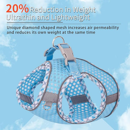 Summer Soft Dog Harness and Leash Set,Ultra Thin Breathable Diamond Mesh, Step in Adjustable Dog Harness with Padded Vest for Medium Size Dogs in Hot Weather Blue L