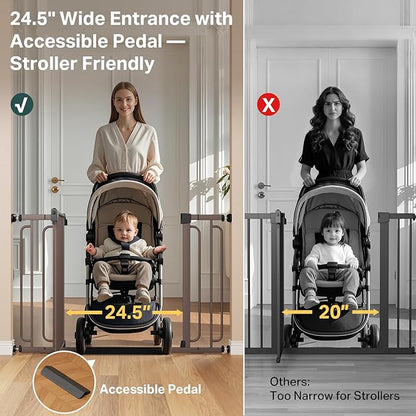 Cumbor Extra Wide Baby & Pet Gate Set, 29.7-51.5" & 36.6-64" Gates with Dual-Lock, Auto-Close, One-Hand Operation for Stairs, Hallways & Doorways
