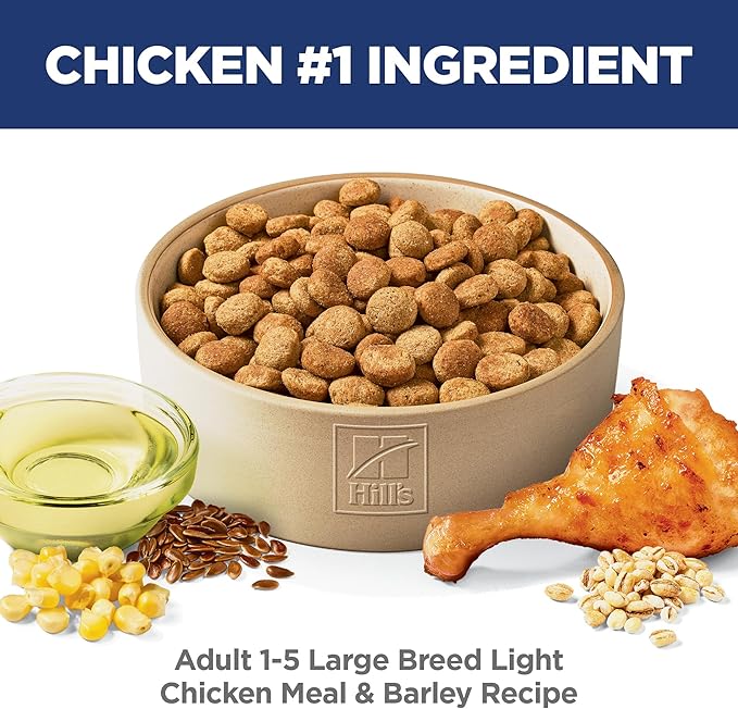 Hill's Science Diet Large Breed Light Adult Dry Dog Food 1-5, Quality Protein for Weight Management Support, Chicken & Barley, 30 lb. Bag