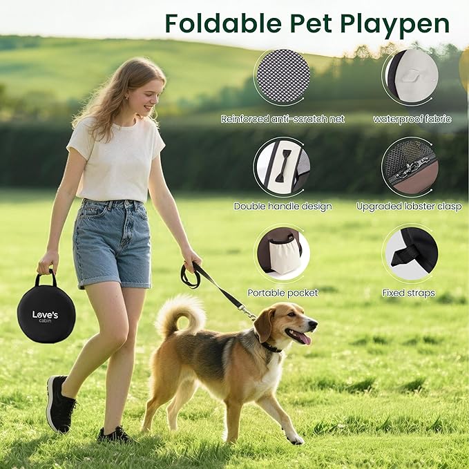 Love's cabin Pet Puppy Dog Playpen, Small Dog Tent Crates Cage Indoor/Outdoor, Portable Exercise Playpen for Cat, Foldable Pop Up Dog Kennel Playpen with Carring Case (S, Brown)