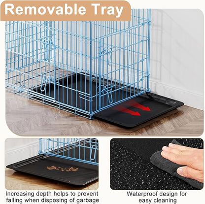 FDW XL Dog Crate 48inch Dog Cage Foldable Metal Kennel with Leakproof Tray Foldable Design Indoor Outdoor Use for Extra Large Dogs,Blue