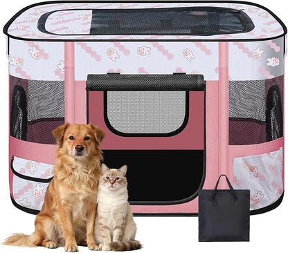 Foldable Dog Playpen Indoor,Expandable Puppy Playpen,Portable Pet Playpen for Small Animals,Waterproof Exercise Kennel Tent Crate for Travel,Camping, Home & Outdoor Use (M 31"L x 22"W x 21"H, Pink)