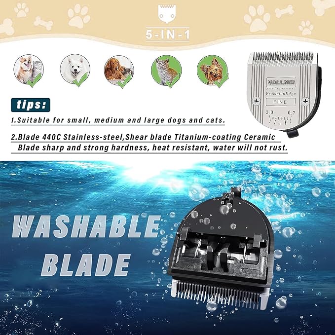 [3-Pack Professional Animal Clipper Blade Compatible with Wahl Arco, Bravura, Chromado, Creativa, Figura, Motion & SuperGroom; Dog, Cat, Horse & Pet Grooming, Detachable & Adjustable