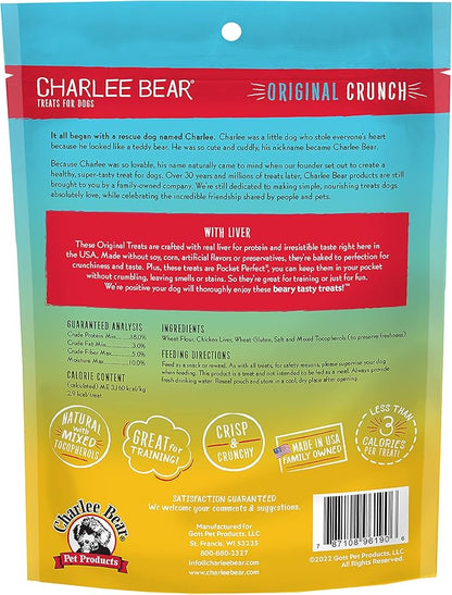 Charlee Bear Original Crunch Dog Treats, Chicken Liver, 16 Ounce Resealable Bag, Low Calorie Training Treats for Dogs, Limited Ingredient, Healthy, Crunchy Dog Snacks, Made in USA (Pack of 2)