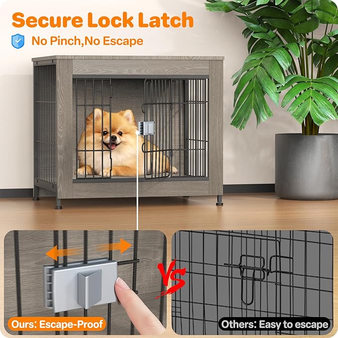 Dog Crate Furniture, Wooden Dog Crate 27in, Decorative Cage with End Table for Dog Indoor Kennel, High Anxiety Dog, Escape-Proof Locks for All Breeds