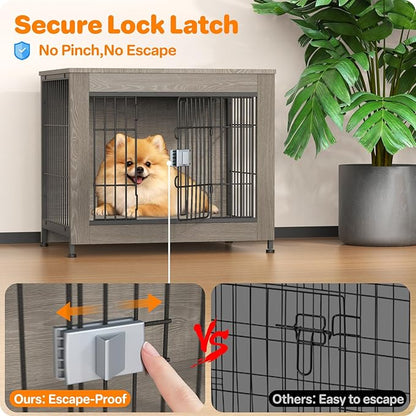 Dog Crate Furniture, Wooden Dog Crate 27in, Decorative Cage with End Table for Dog Indoor Kennel, High Anxiety Dog, Escape-Proof Locks for All Breeds