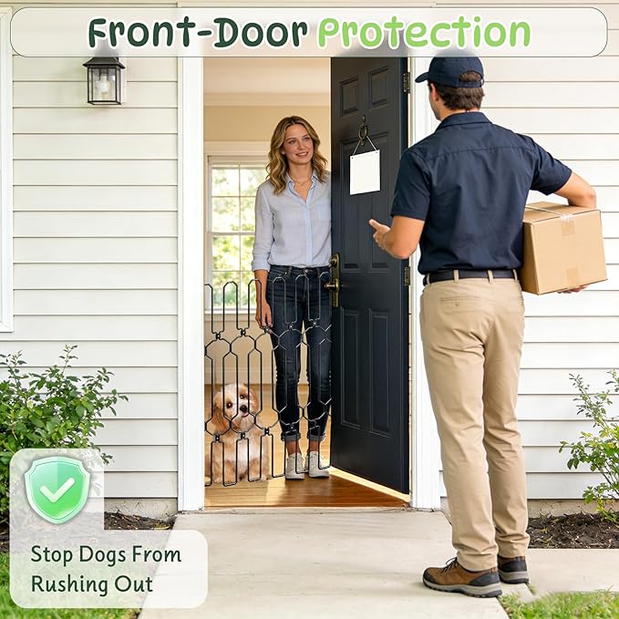 Metal Retractable Door Barrier, Front Door Dog Barrier, 28.4" Wide x 35" Tall, Safety Pet Gate for Front Door & RV, Easy Install Dog Gate, Indoor/Outdoor, Open-Angle Fit