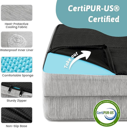 Cooling Dog Bed for Extra Large Dogs, Q-Max >0.4 Summer Cool Orthopedic Foam Pet Sofa Bed with Sides, Bolster Anti-Slip Couch with Washable Removable Cover, XXL 48x35x7.5 inch, Grey