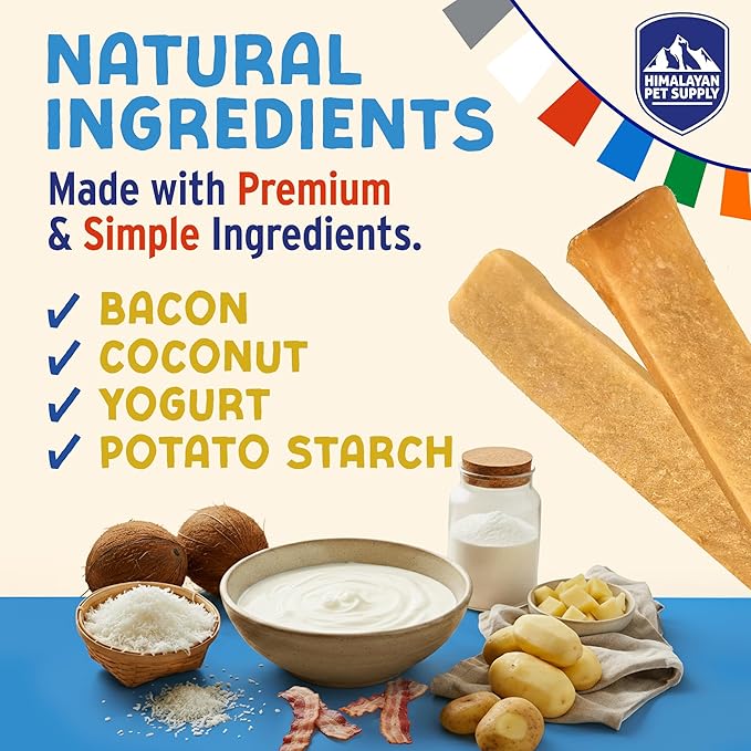 Himalayan Dog Chew Yogurt Sticks, Bacon Flavored, Dog Treats With Prebiotics, Probiotics & Protein, Digestive Support, Lactose & Gluten Free, Natural Dog Treat for All Breeds, Made in America, 5 Count