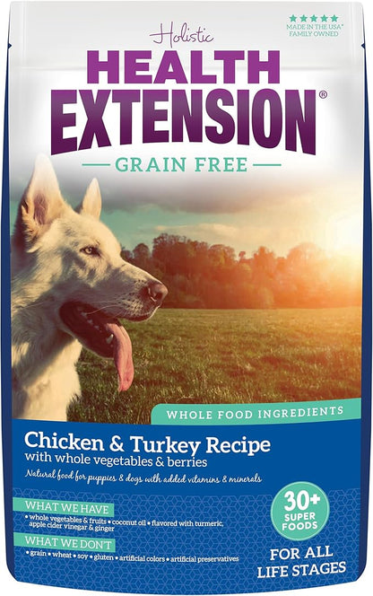Health Extension Grain Free Chicken & Turkey Dry Dog Food - 30+ Superfoods and Probiotics for All Life Stages (4 lb)