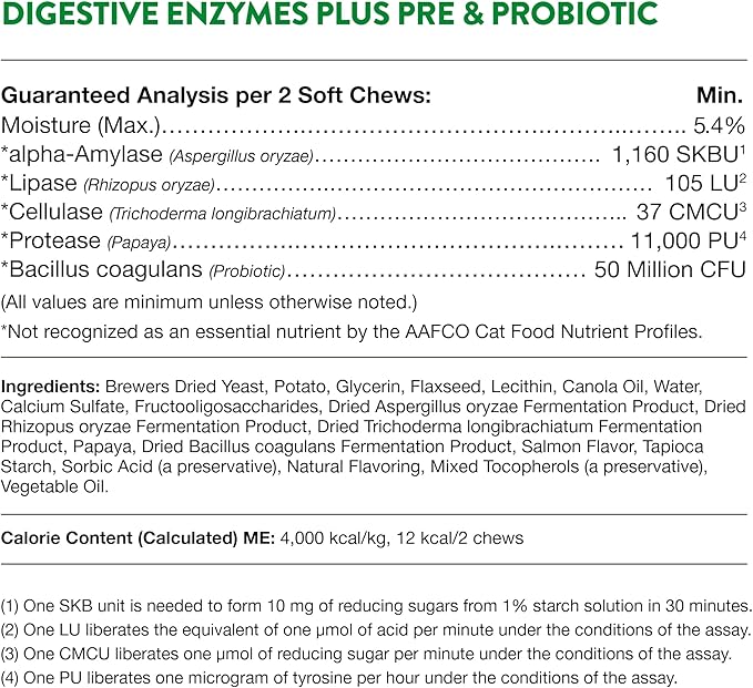 NaturVet – Digestive Enzymes for Cats Plus Probiotics – 60 Soft Chews – Helps Support Diet Change & A Healthy Digestive Tract – Aids in the Absorption of Vitamins & Minerals – 30 Day Supply