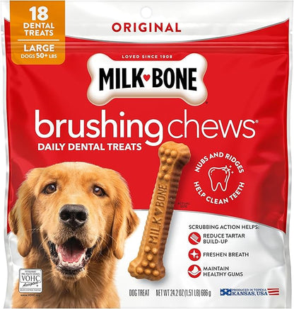Milk-Bone Brushing Chews Original Chicken Flavor Daily Dental Dog Treats, Large, 24.2 Oz. Bag