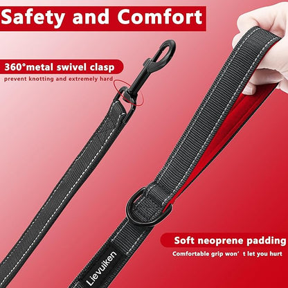 Dog Leash 6.5ft Long, Double Handle Dog Leash for Safety Control Training, Heavy Duty Dog Leads with Traffic Padded Handles, Reflective Leashes for Small Medium Large Dogs(6.5ft, Black Red)