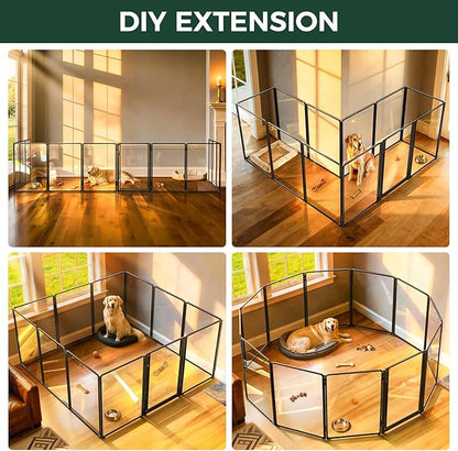 FXW AuraSpace Pro Acrylic Indoor Dog Playpen, Heavy-Duty with Metal Frame, 40" Height 12 Panels for Medium and Large Dogs, Walnut│Patented