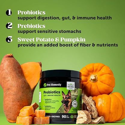 6 Billion CFU Dog Probiotics with Prebiotics, Digestive Enzymes, & Fiber - Relief for Occasional Diarrhea, Gas, Bloating & Itchy Skin - Daily Gut Health & Immune Support for All Dogs (Pumpkin, 180 ct)