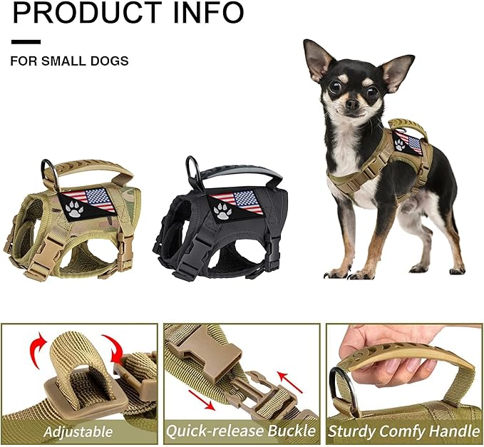 Tactical Dog Harness Tactical Puppy Vest with Rubber Handle K9 Military Adjustable Pet Vest Harness for Outdoor Training XS Dog Harness (Camouflage Harness)