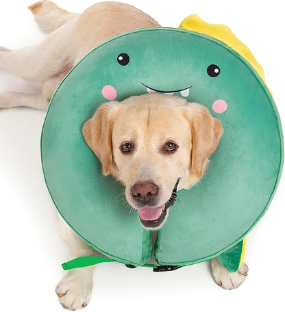 Dog Cone Inflatable Widen Dog Neck Donut Collar, Soft Cone Alternative After Surgery for Large Medium Small Dogs to Stop Licking, Dinosaur, X-Large