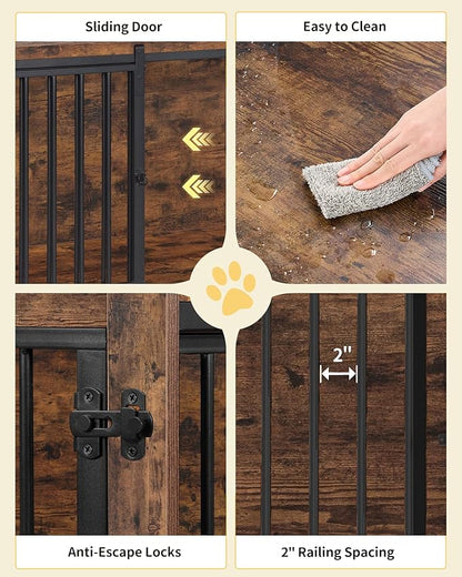 Hzuaneri 43.3" Dog Crate Furniture with Barn Door, Heavy Duty Dog Kennel Indoor with 2 Doors, Wooden Pet Cage End Table for Large Small Medium Dogs, Anti-Chew Anti-Escape, Rustic Brown DFC92301B