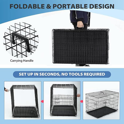 BestPet | 42" Dog Crate | Black | Foldable Metal Kennel with Double Doors, Secure Slide-Bolt Latches, Leakproof Tray | Portable Dog Cage for Large Breeds | for Travel, Indoor & Outdoor Use