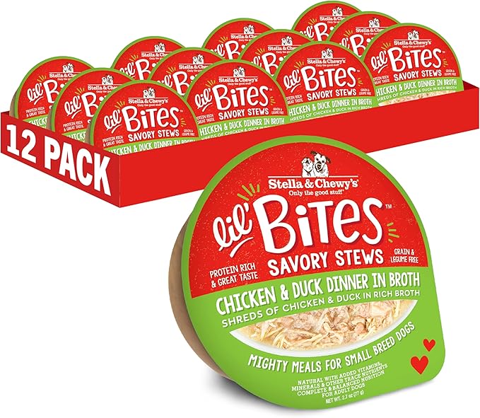 Stella & Chewy's Lil Bites Savory Stews for Small Breeds Chicken & Duck Dinner in Broth, 2.7 Ounce (Pack of 12)
