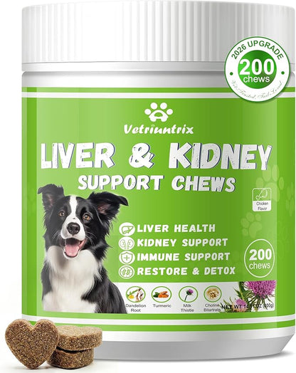 Liver Support for Dogs, Milk Thistle for Dogs - Detox, Metabolic, Dog Multivitamin Supplement for Liver and Kidney Support & Immune Health, 200 Soft Chews