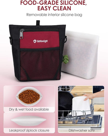Gobeigo Dog Treat Pouch, Magnetic Closure & Sealable Silicone Bag Insert, 4-Cup Capacity – Belt Clip/Waist Belt/Crossbody Wear, Clicker Included – Great for Pet Training & Walking (Red)